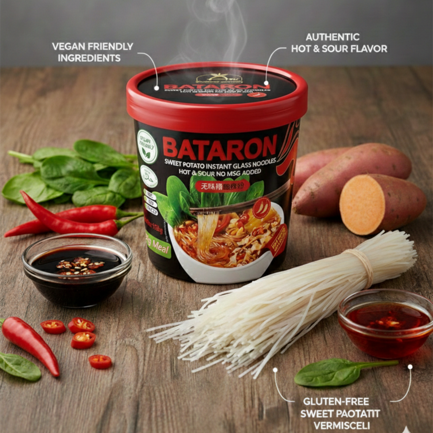 BATARON 100% VEGÁN Üvegtészta Leves - Csípős-Savanyú Ízű 126g