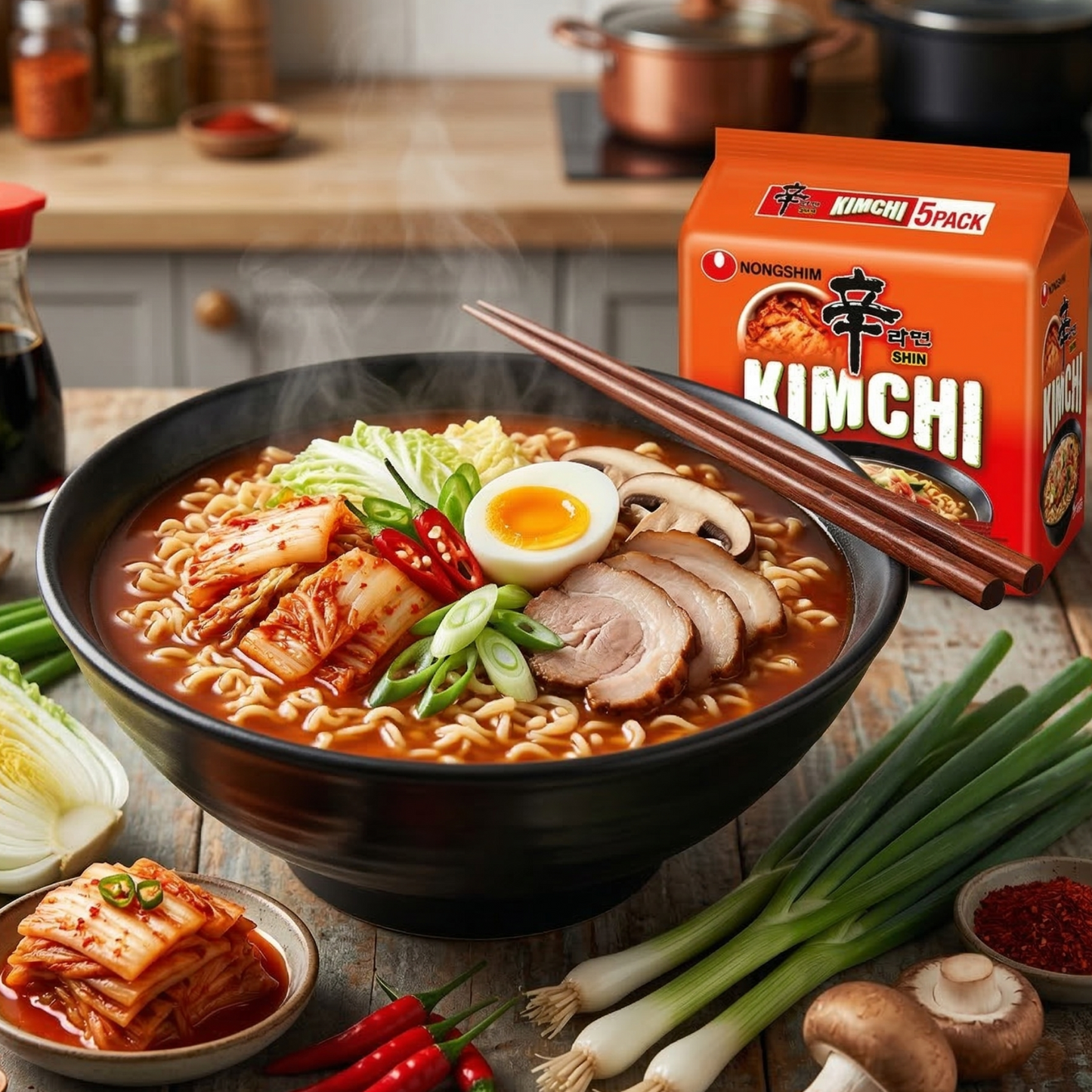 5 bucăți supă instant cu tăiței Nongshim cu aromă de kimchi 120gr