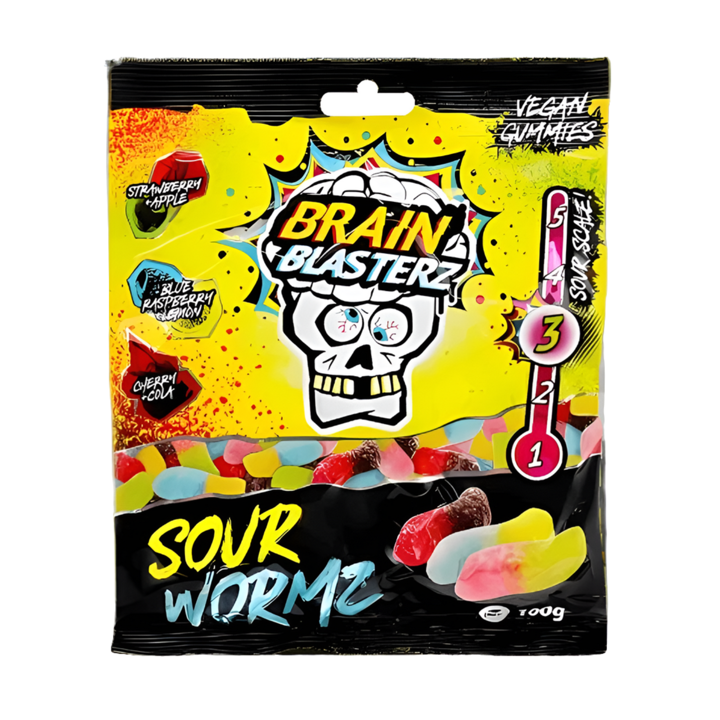 BrainBlasterz Sour Wormz Sour Gummy Candy 100g