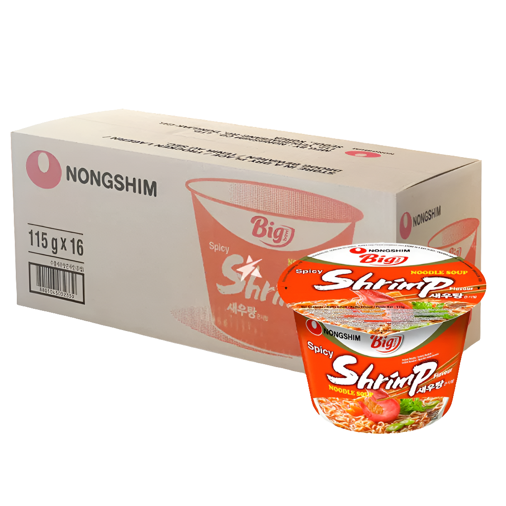 16 db Nongshim Big Bowl Spicy Shrimp tészta BOX