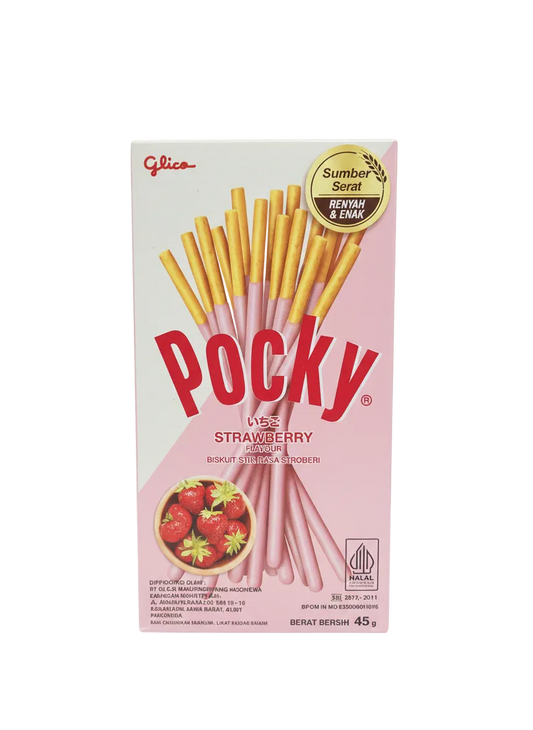 Glico Pocky Strawberry – Epres krémmel bevont ropogós kekszpálcikák (45g)