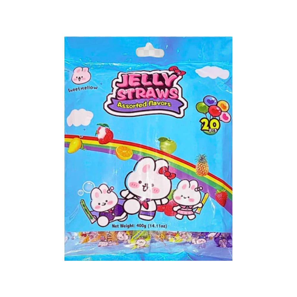 SweetMellow Jelly Straws gyümölcsös zselé pálcikák 400g Ízek: alma, ananász, eper, narancs, mangó, licsi