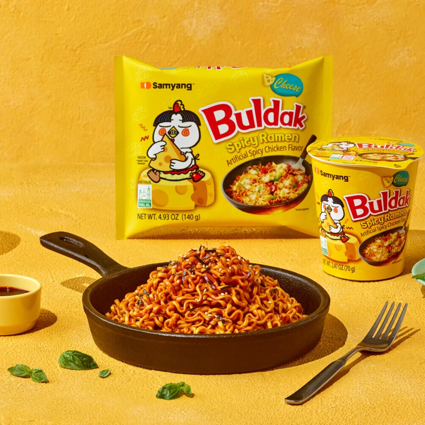 5 bucăți de tăiței de pui Samyang Buldak cu aromă de brânză 140 g