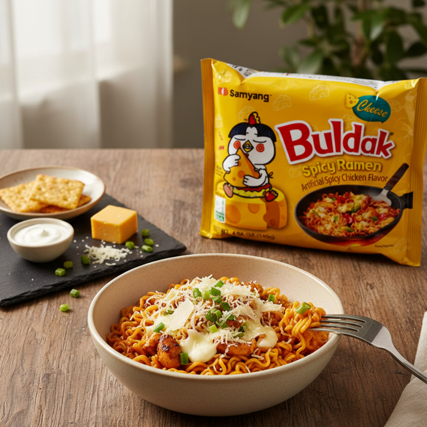 5 bucăți de tăiței de pui Samyang Buldak cu aromă de brânză 140 g