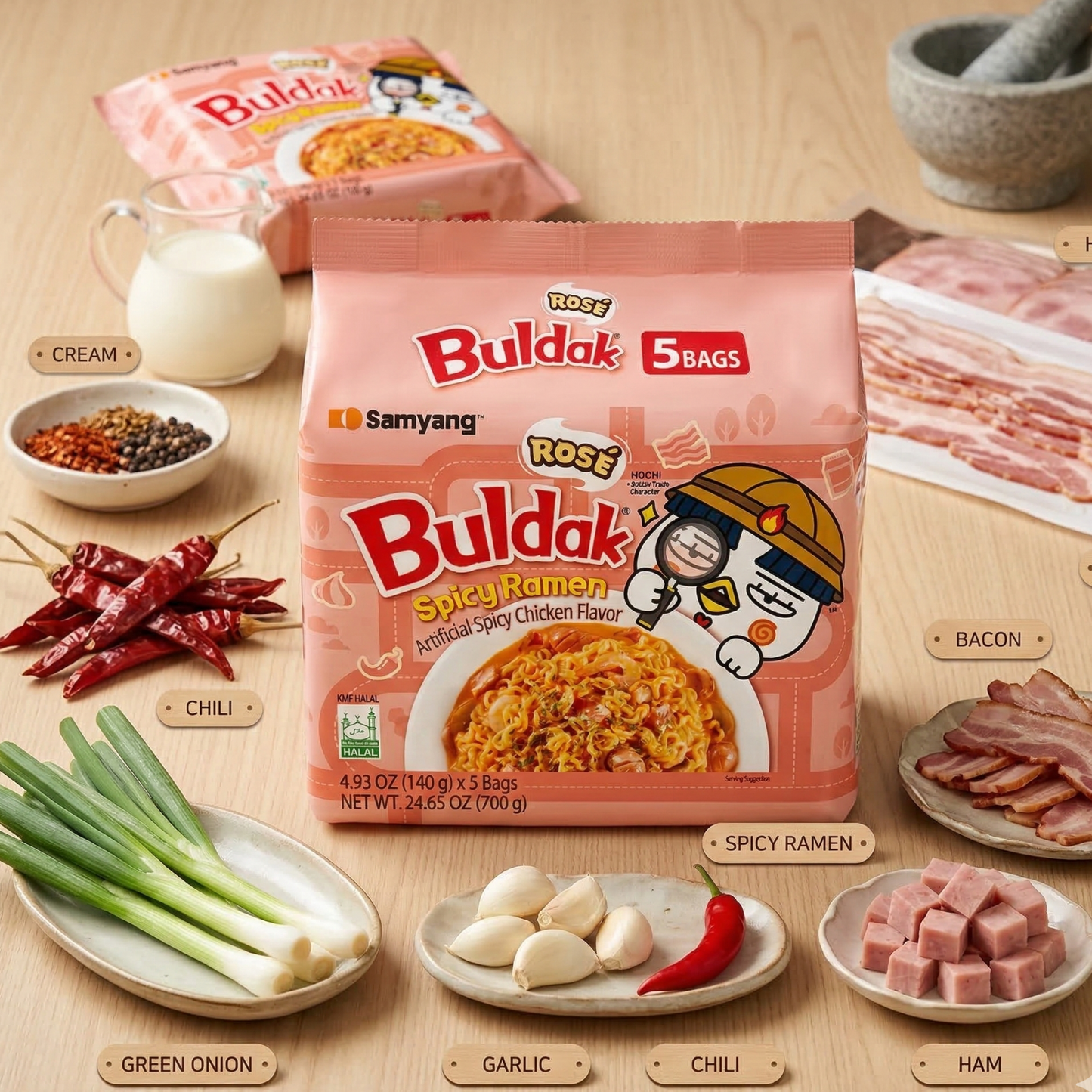 5 pcs SAMYANG BULDAK CHICKEN PASTA WITH ROSÉ BACON AND HAM FLAVOR 140G 