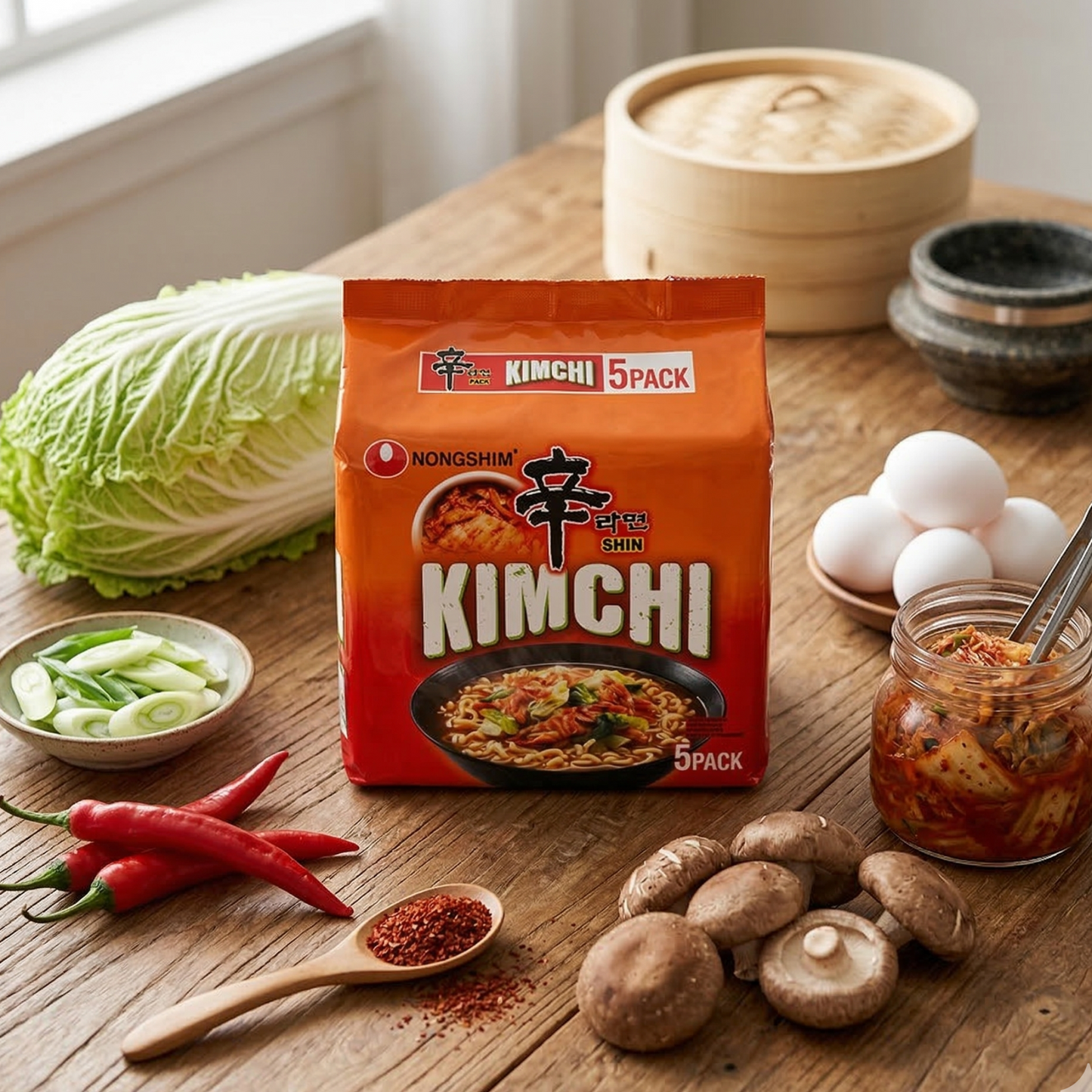 5 bucăți supă instant cu tăiței Nongshim cu aromă de kimchi 120gr