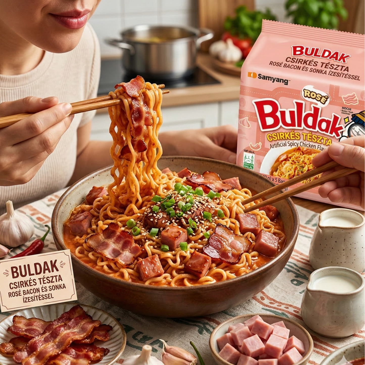 5 pcs SAMYANG BULDAK CHICKEN PASTA WITH ROSÉ BACON AND HAM FLAVOR 140G 