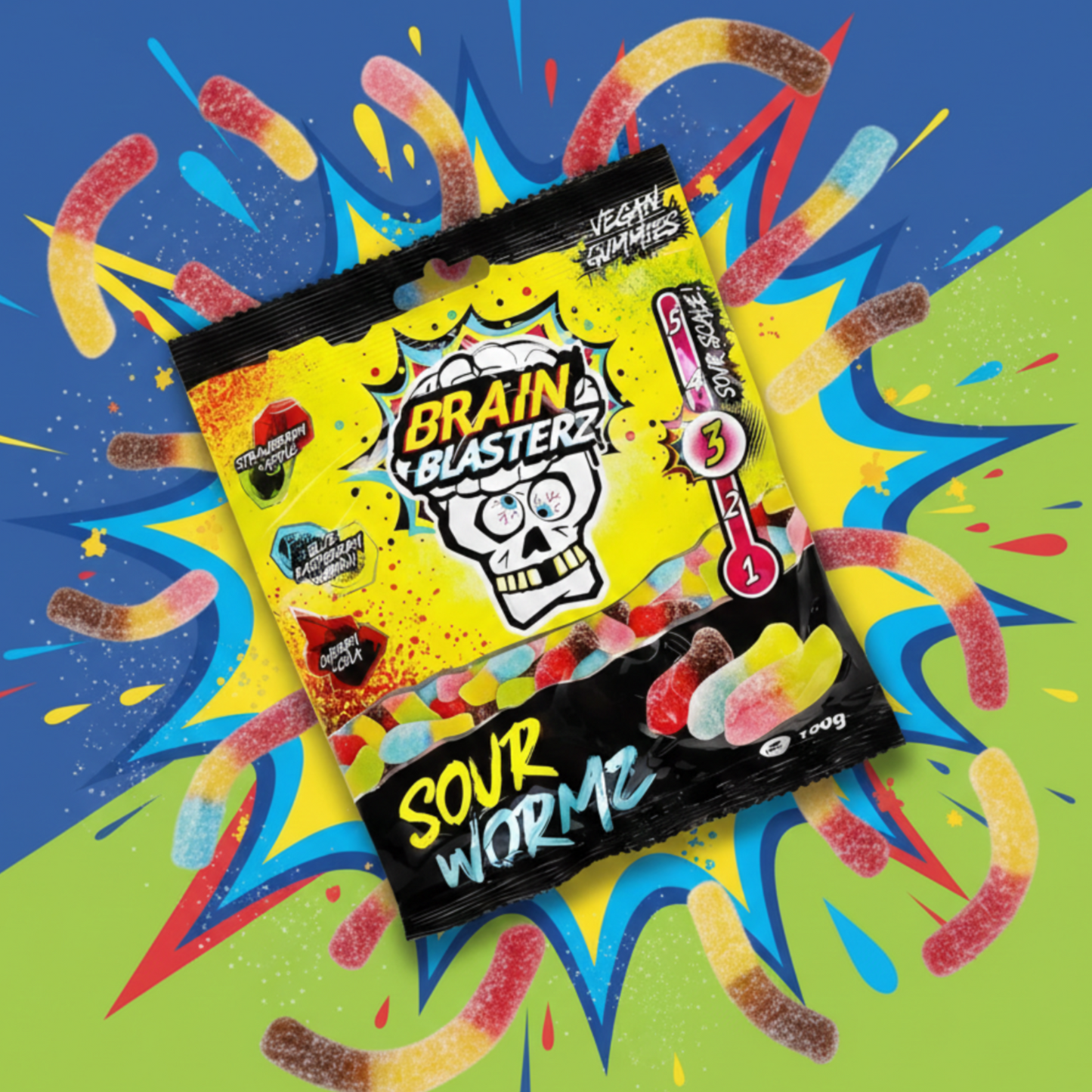 BrainBlasterz Sour Wormz Sour Gummy Candy 100g