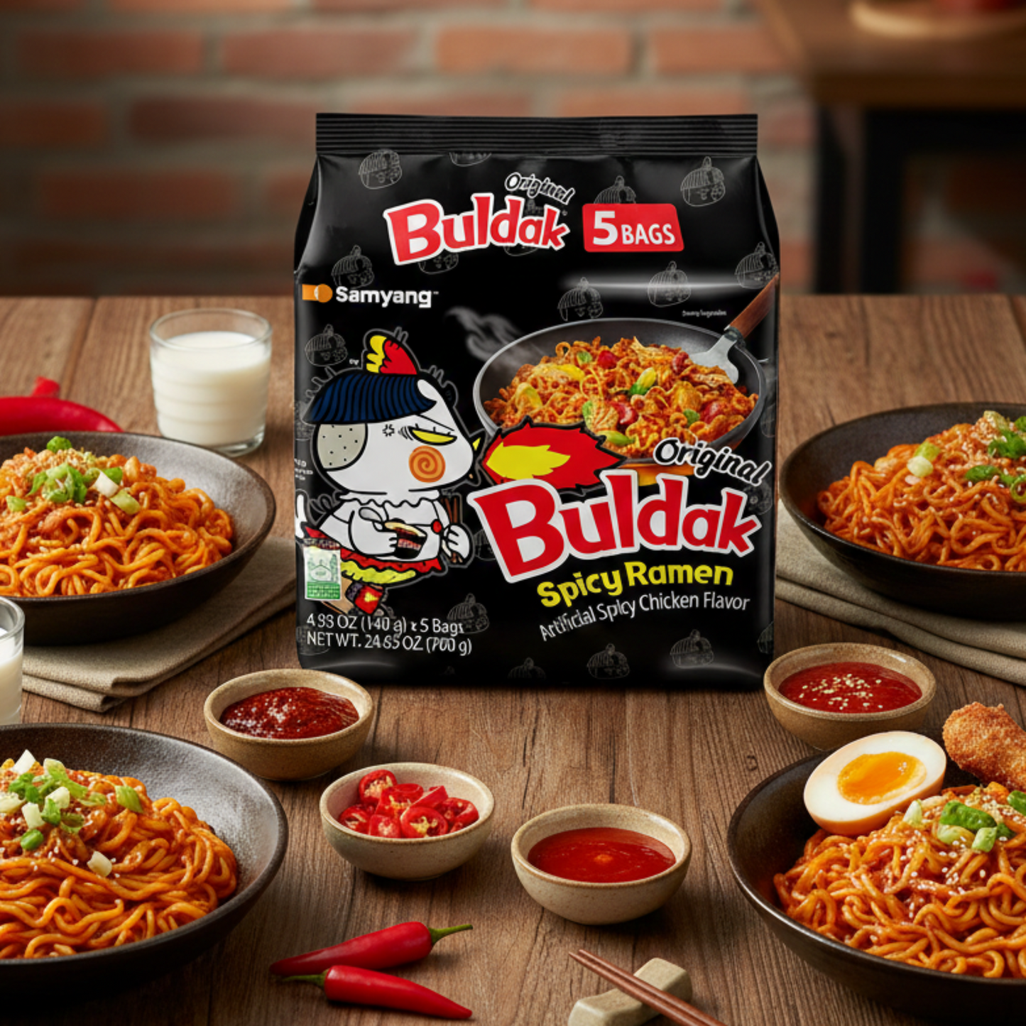 5 pcs Samyang Buldak Spicy Chicken Flavored Noodles 140g 
