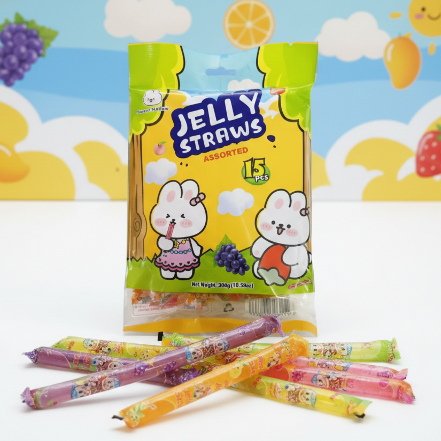 SweetMellow Jelly Straws fruit jelly sticks 15 pieces in 4 flavors, 300g
