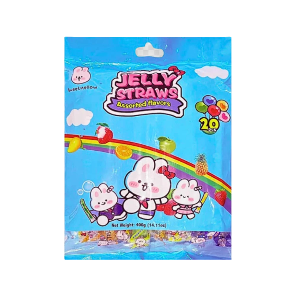 SweetMellow Jelly Straws gyümölcsös zselé pálcikák 400g Ízek: alma, ananász, eper, narancs, mangó, licsi