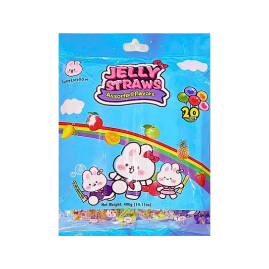 SweetMellow Jelly Straws gyümölcsös zselé pálcikák 400g Ízek: alma, ananász, eper, narancs, mangó, licsi