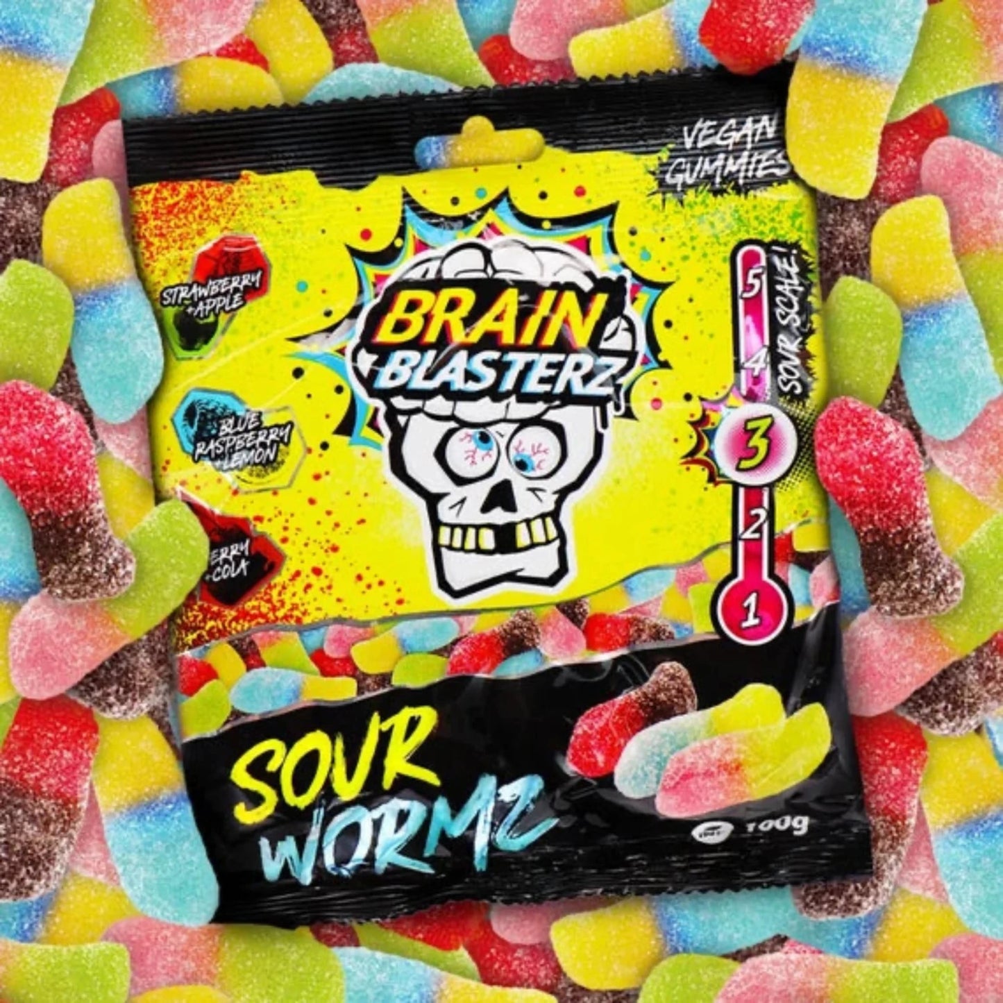 BrainBlasterz Sour Wormz Sour Gummy Candy 100g