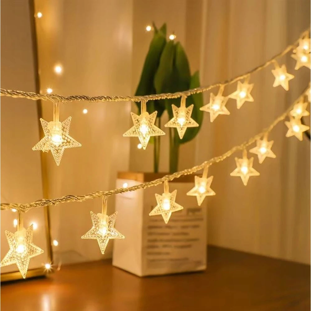 Karácsonyi Csillag LED Fényfüzér - 20 LED (Elemes) - meleg fehér