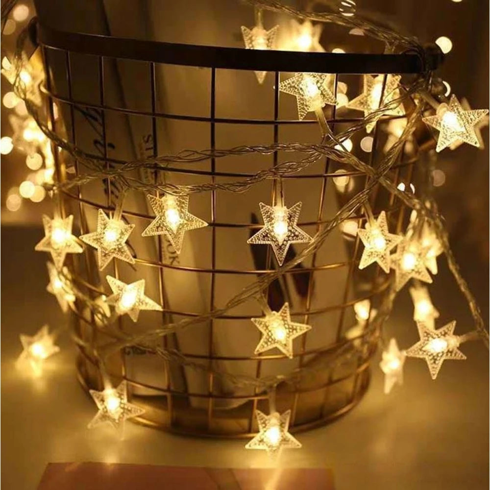 Karácsonyi Csillag LED Fényfüzér - 20 LED (Elemes) - meleg fehér