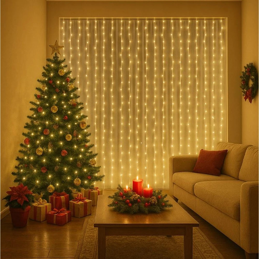 Karácsonyi LED fényfüggöny - 300 LED - meleg fehér