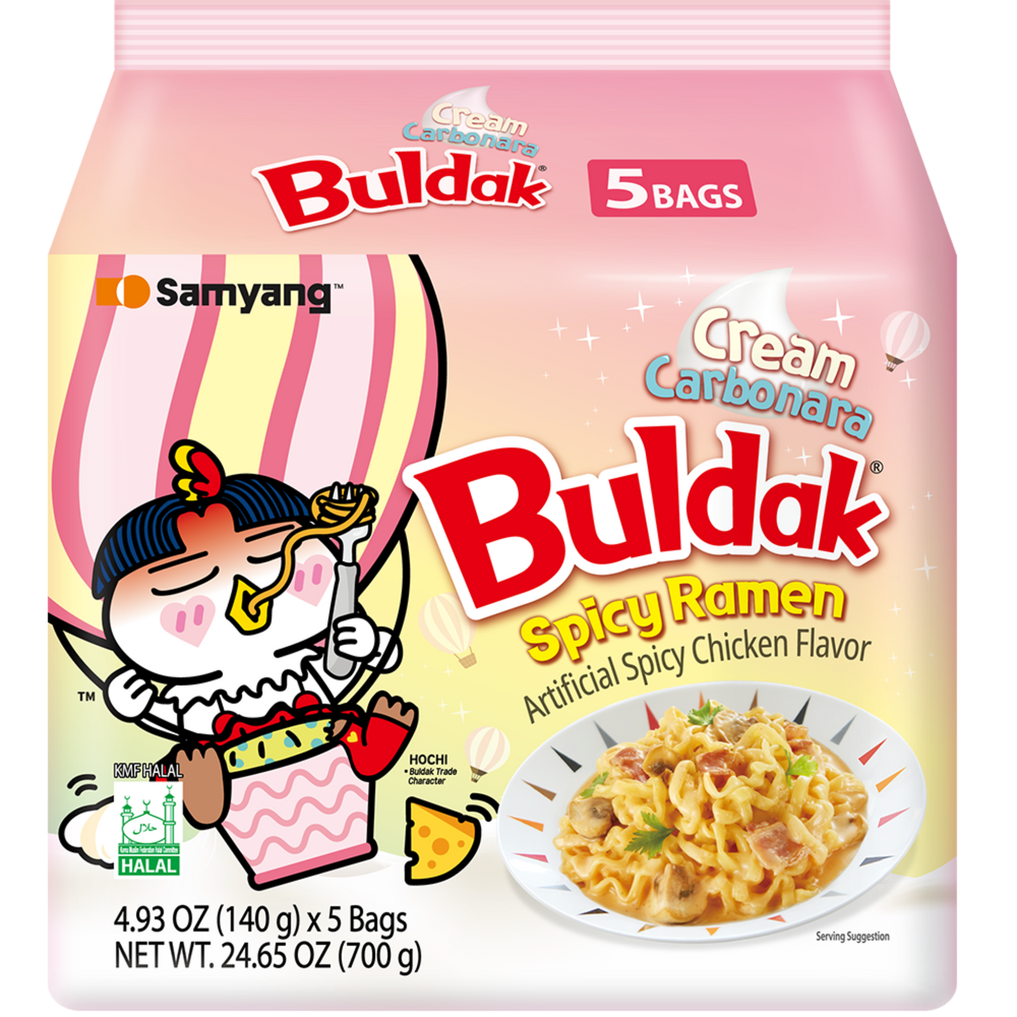 5 bucăți de paste cu aromă de cremă de pui Samyang Buldak Carbonara 140gr 