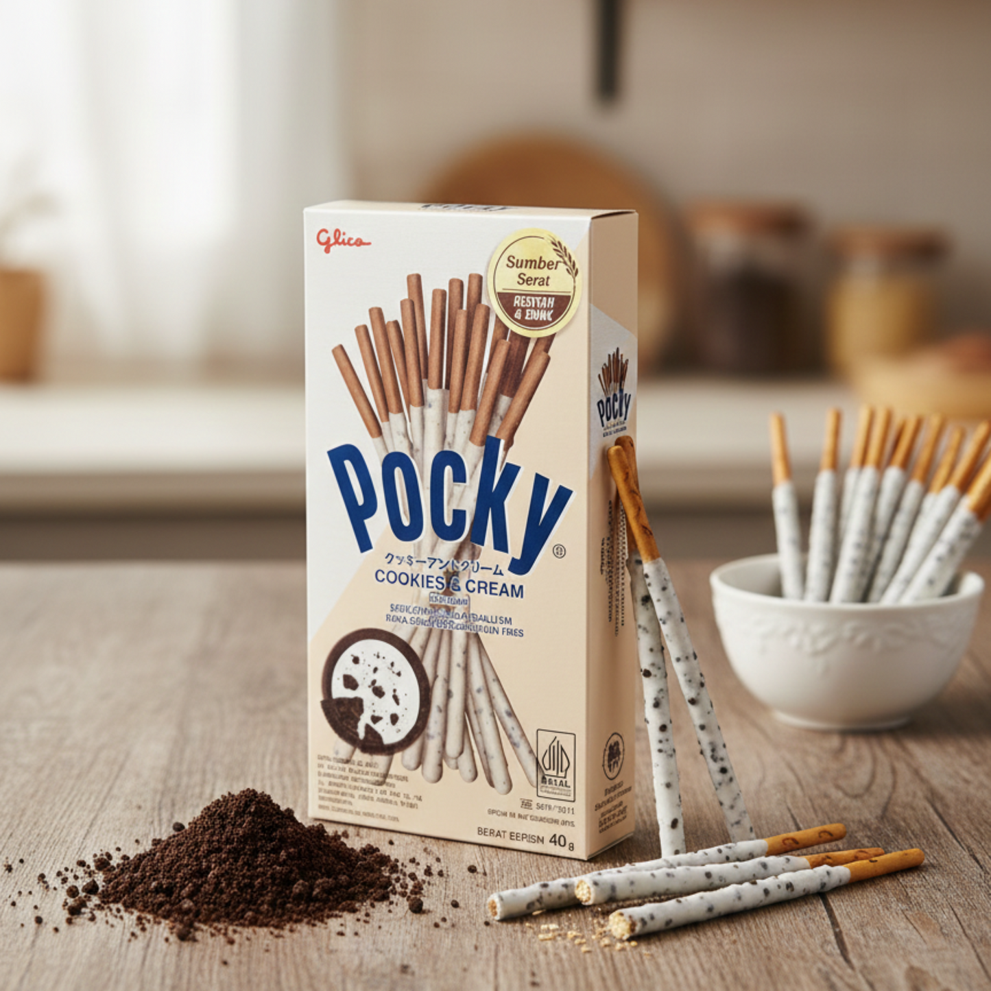 Glico Pocky Cookies & Cream – Ropogós kekszpálcikák tejszínes krémben (40g)