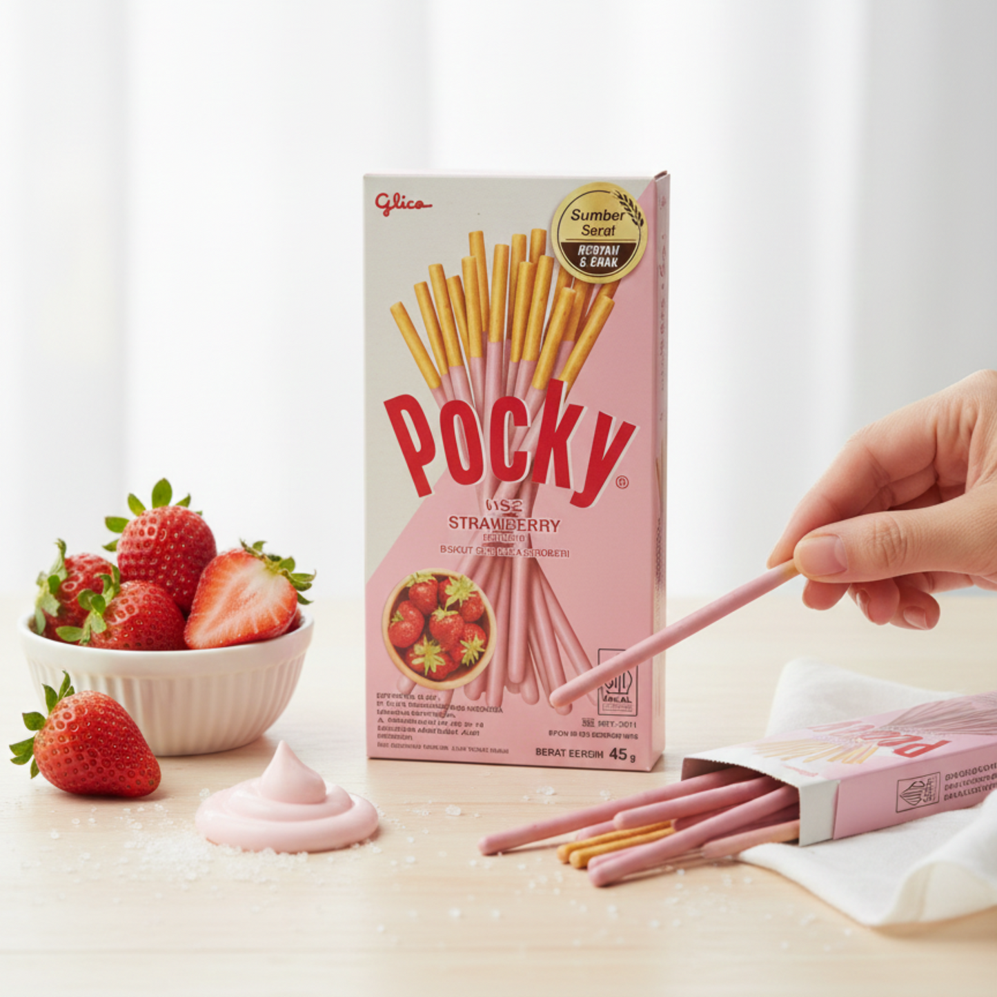 Glico Pocky Strawberry – Epres krémmel bevont ropogós kekszpálcikák (45g)