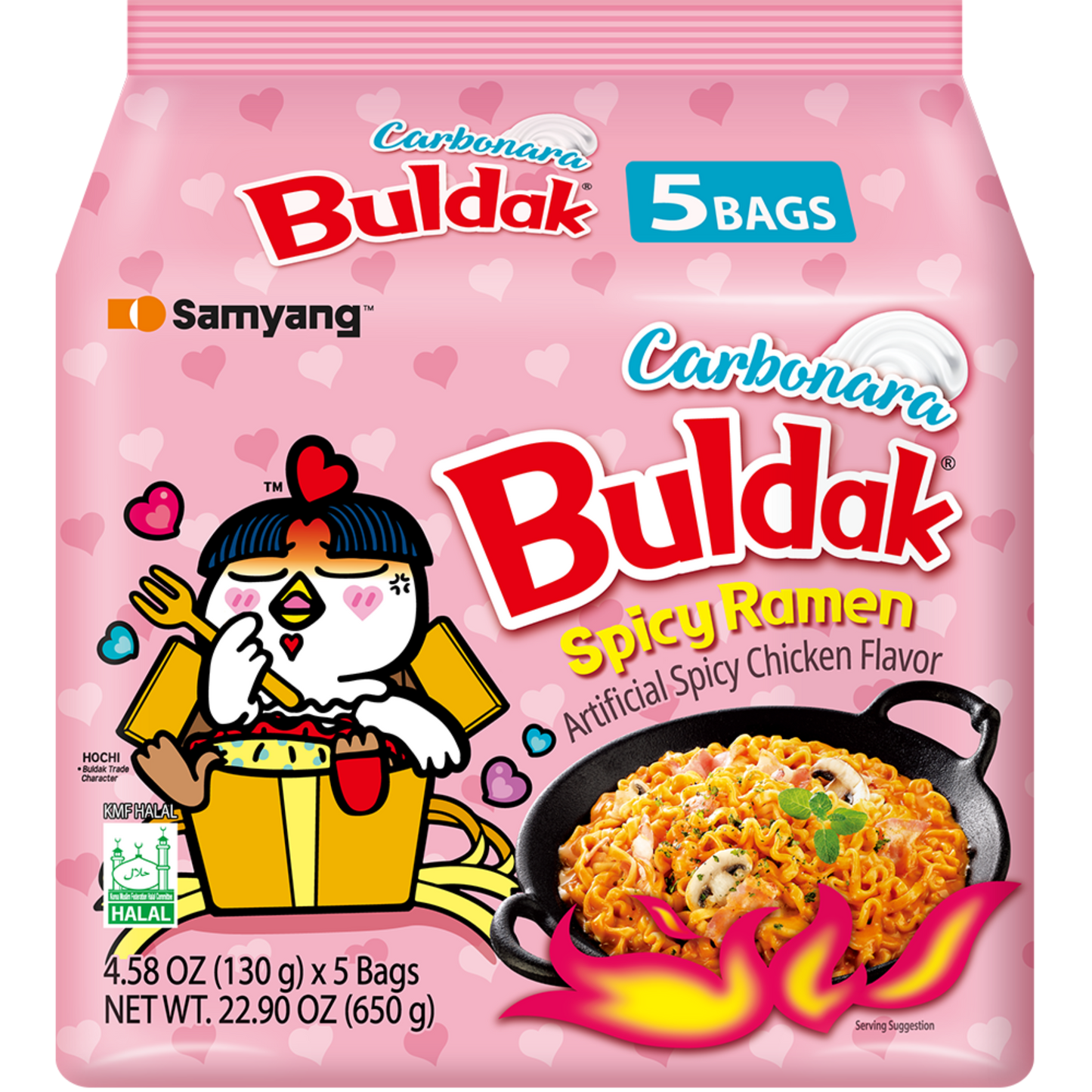 5 bucăți de tăiței de pui SamYang Buldak Ramen cu aromă de Carbonara 130 g 