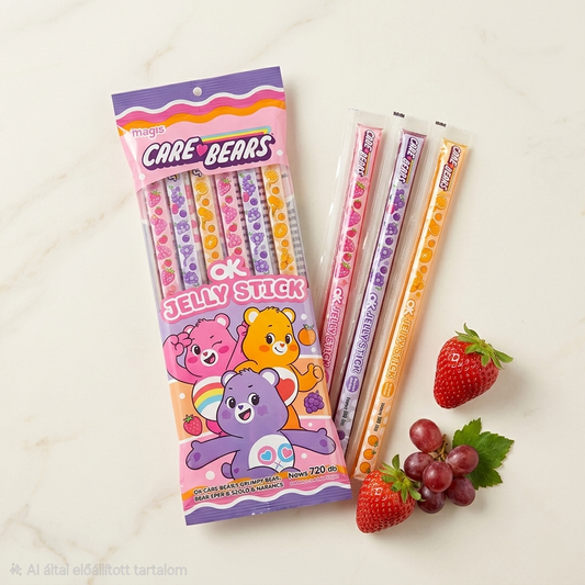 OK Care Bears XXL EXTRA HOSSZÚ Zselé Stick – Eper, Szőlő és Narancs ízben (720g)