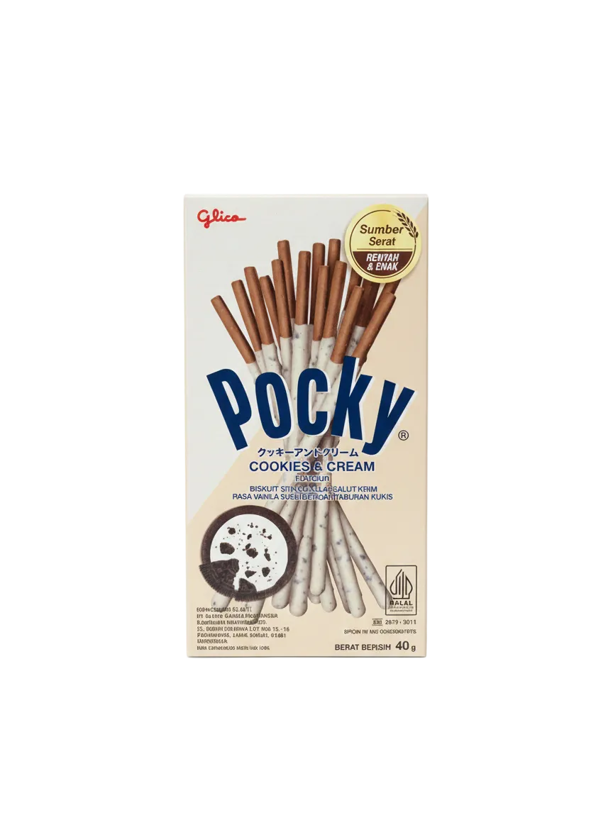 Glico Pocky Cookies & Cream – Ropogós kekszpálcikák tejszínes krémben (40g)
