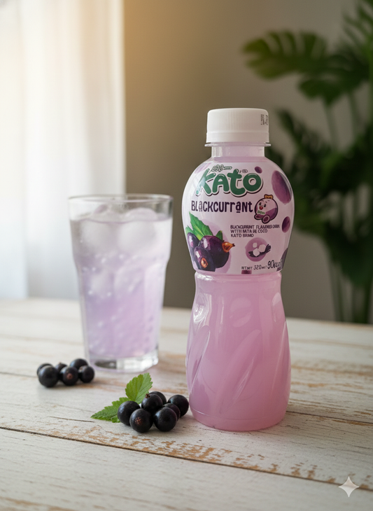 Kato Blackcurrant – Feketeribizli Ízű Üdítőital Nata de Coco Darabokkal (320ml)