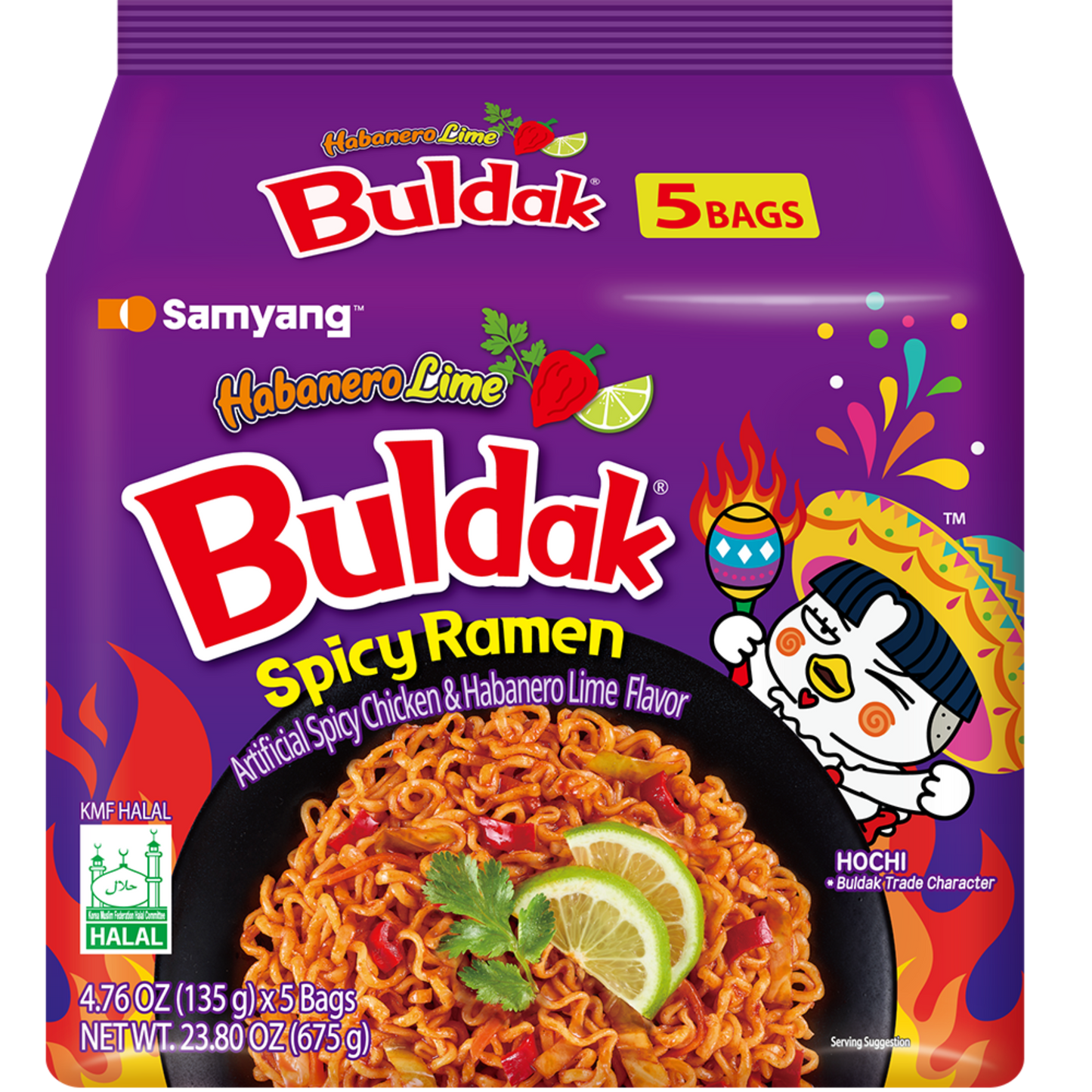 5 bucăți PASTE CU PUI SAMYANG BULDAK CU AROMĂ DE LIME HABANERO 135 G 