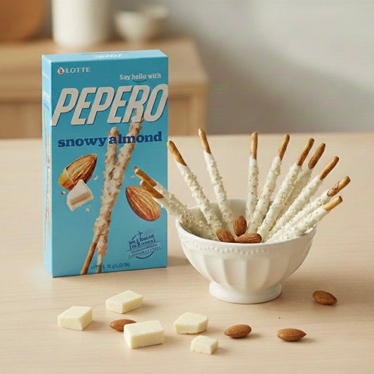 Pepero white chocolate and almond flavored crackers