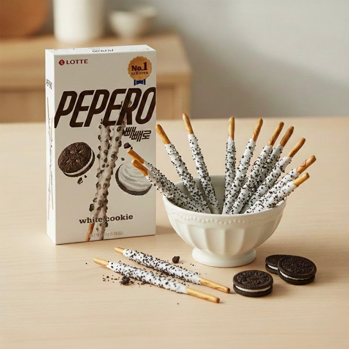Pepero white chocolate flavored crackers